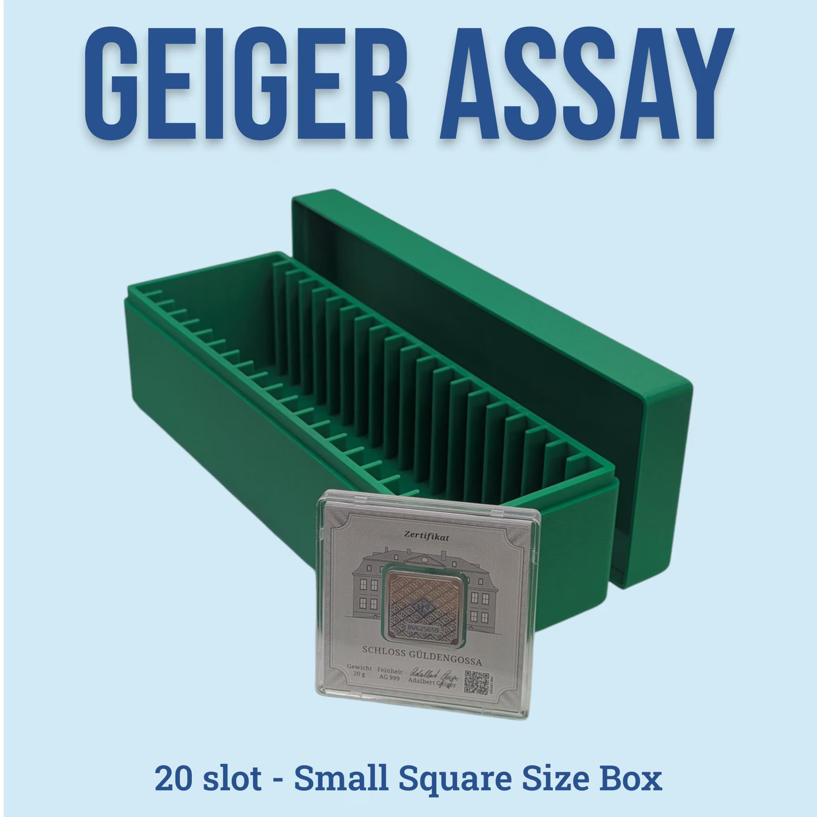 Geiger Edelmetalle Square Bar Storage Box - 20 Slot Small - Silver Bar Capsule