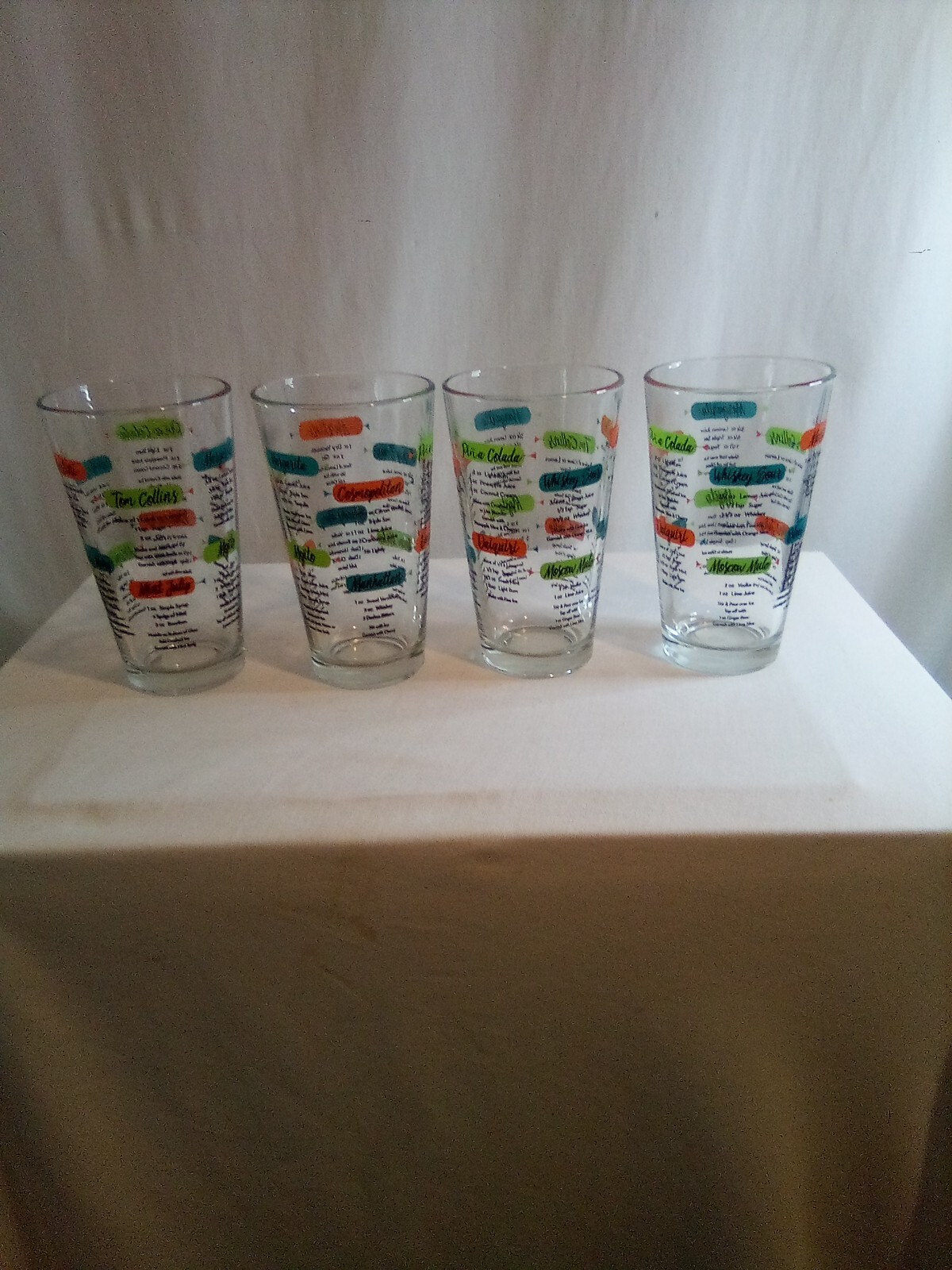 Libbey set of four recipe glasses 16 oz cups. 12 different recipes new 