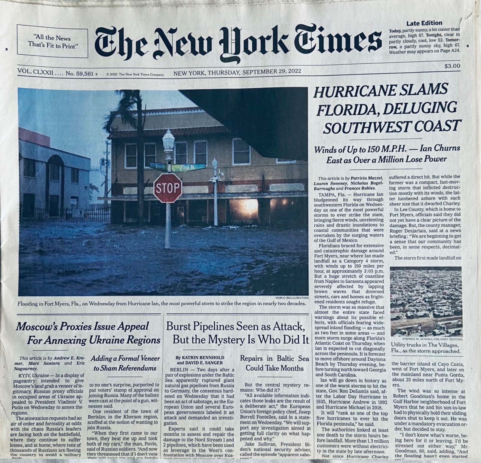 SEPTEMBER  29, 2022  NY TIMES AARON JUDGE TIES MARIS 61 HR RECORD *MINT*