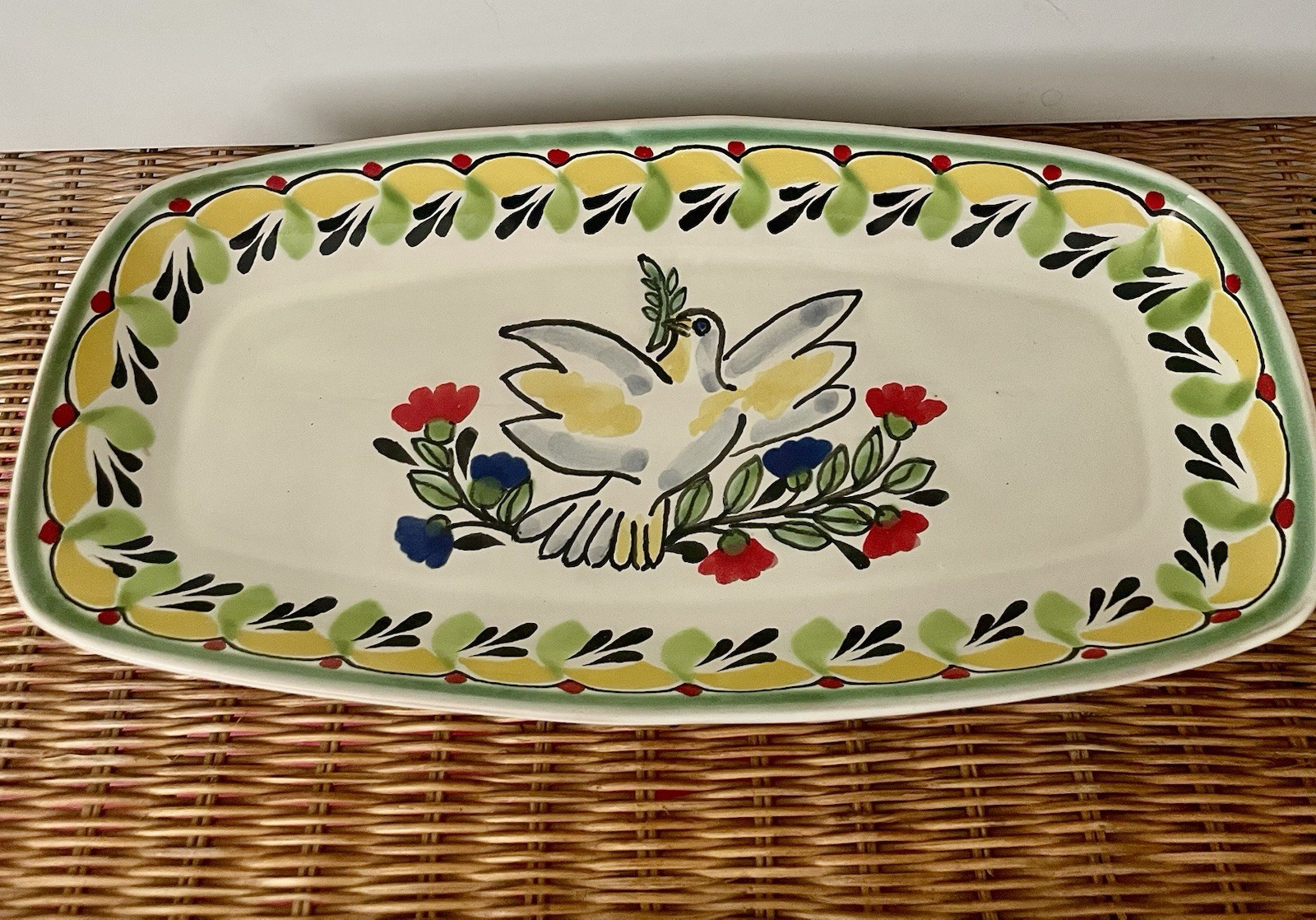Vintage Gorky Gonzalez Hand Painted Ceramic Rectangular Serving Platter Mexico