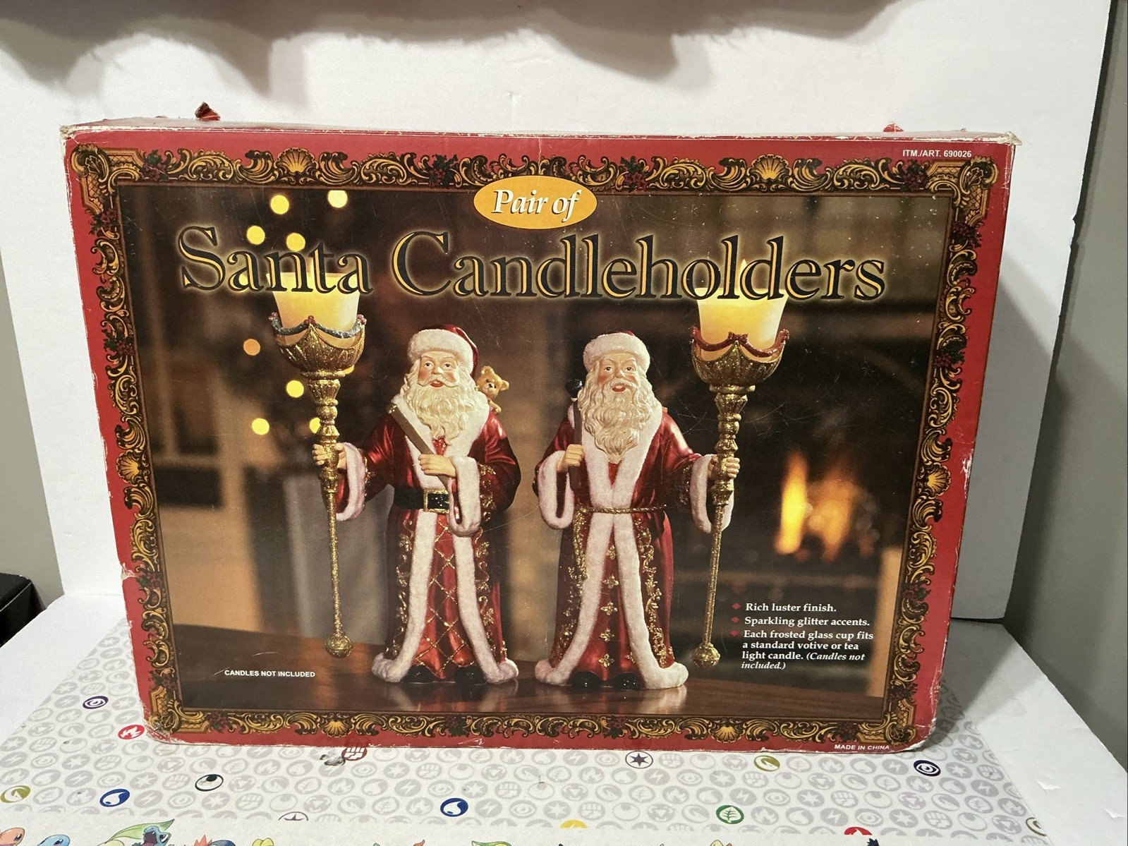 Pair Of Kirkland Costco Signature Christmas Santa Claus Candle Holders & Box 13