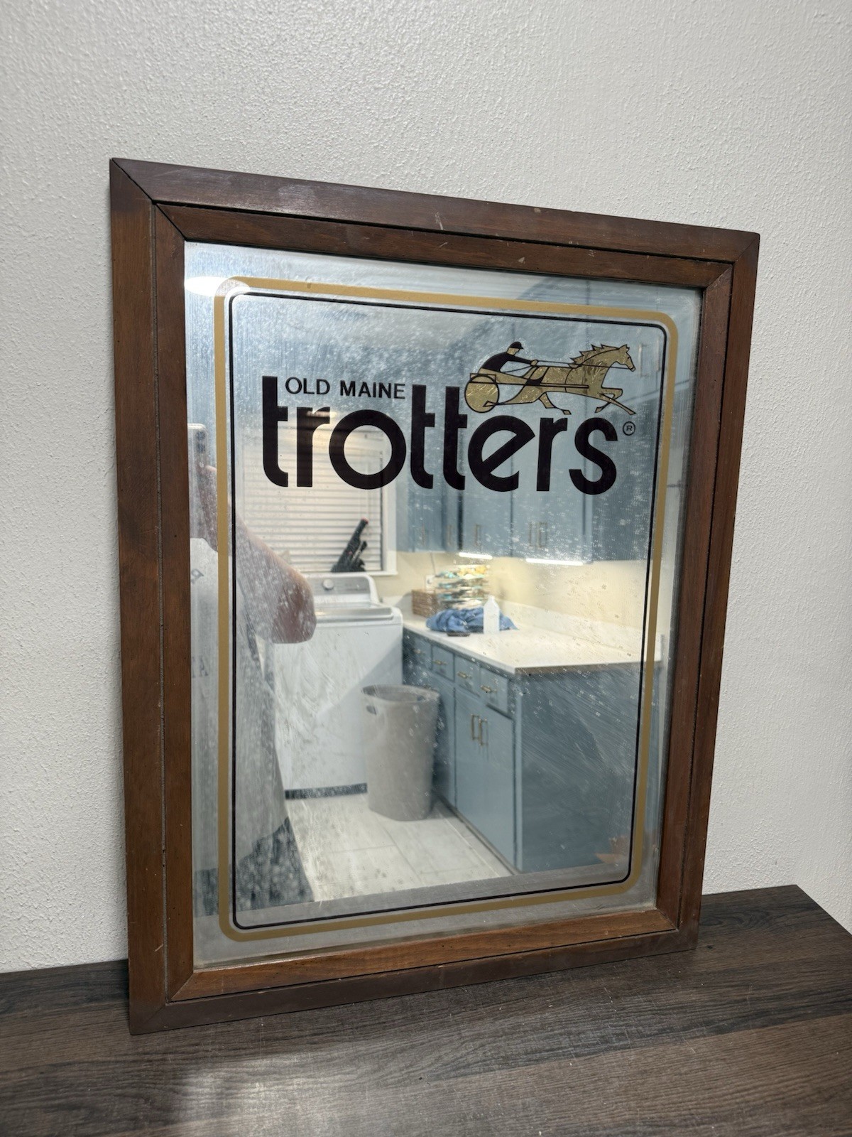 Vintage Antiques Old Maine Trotters Shoes Bar Advertising Mirror Large 22x28”