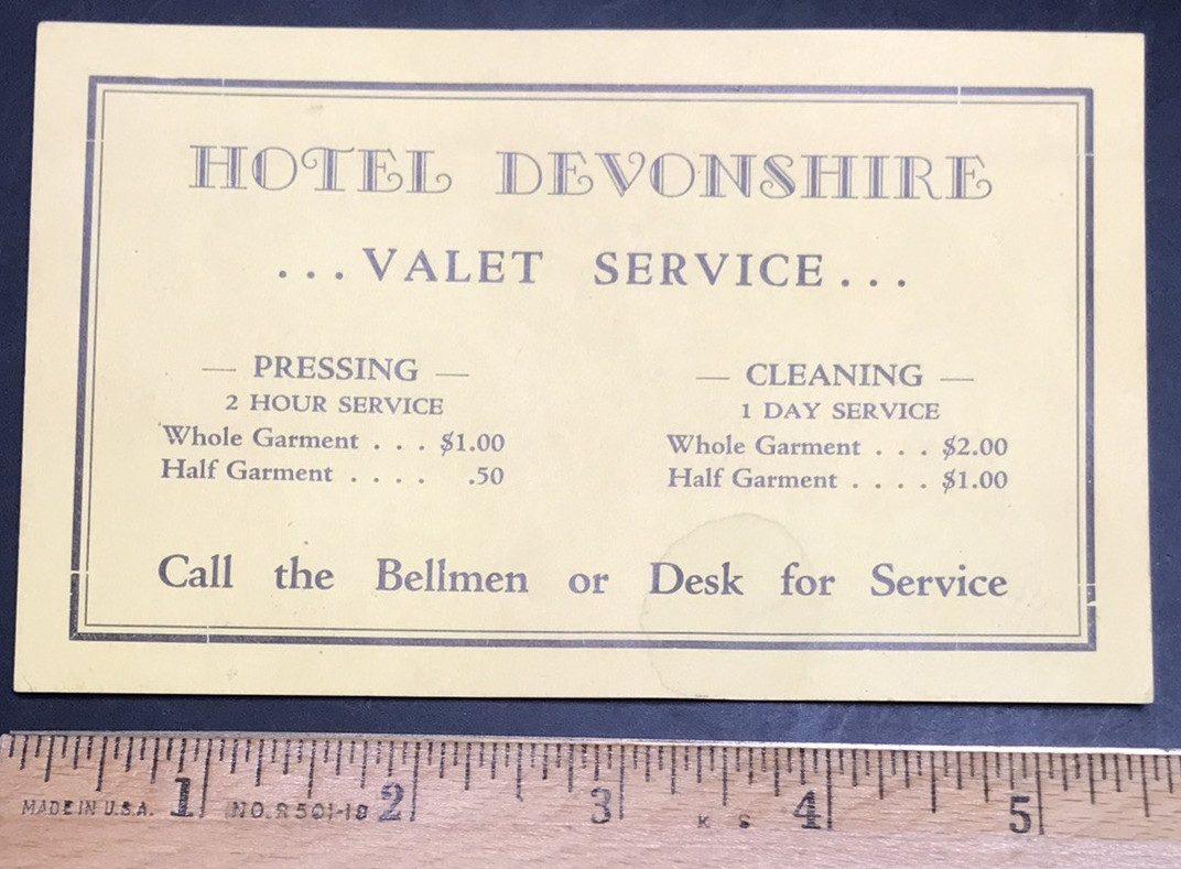 c1950s Hotel Devonshire Valet Service Info Card Laundry San Francisco CA 3.5x5.5