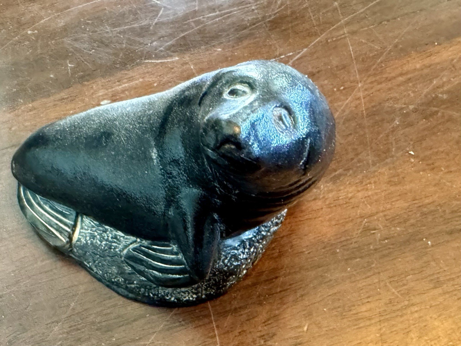 Black Seal Figurine Made in Canada of Soapstone by Aardvark Figures 4.5” x 3.5”