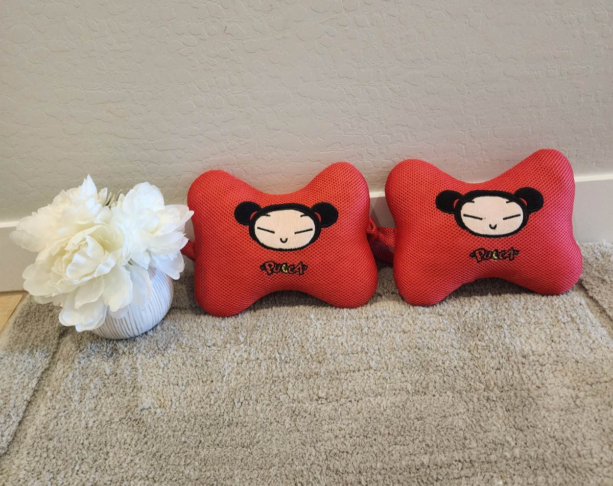 Vintage Pucca Character Travel Pillow with Carry Handle~RARE SET OF 2