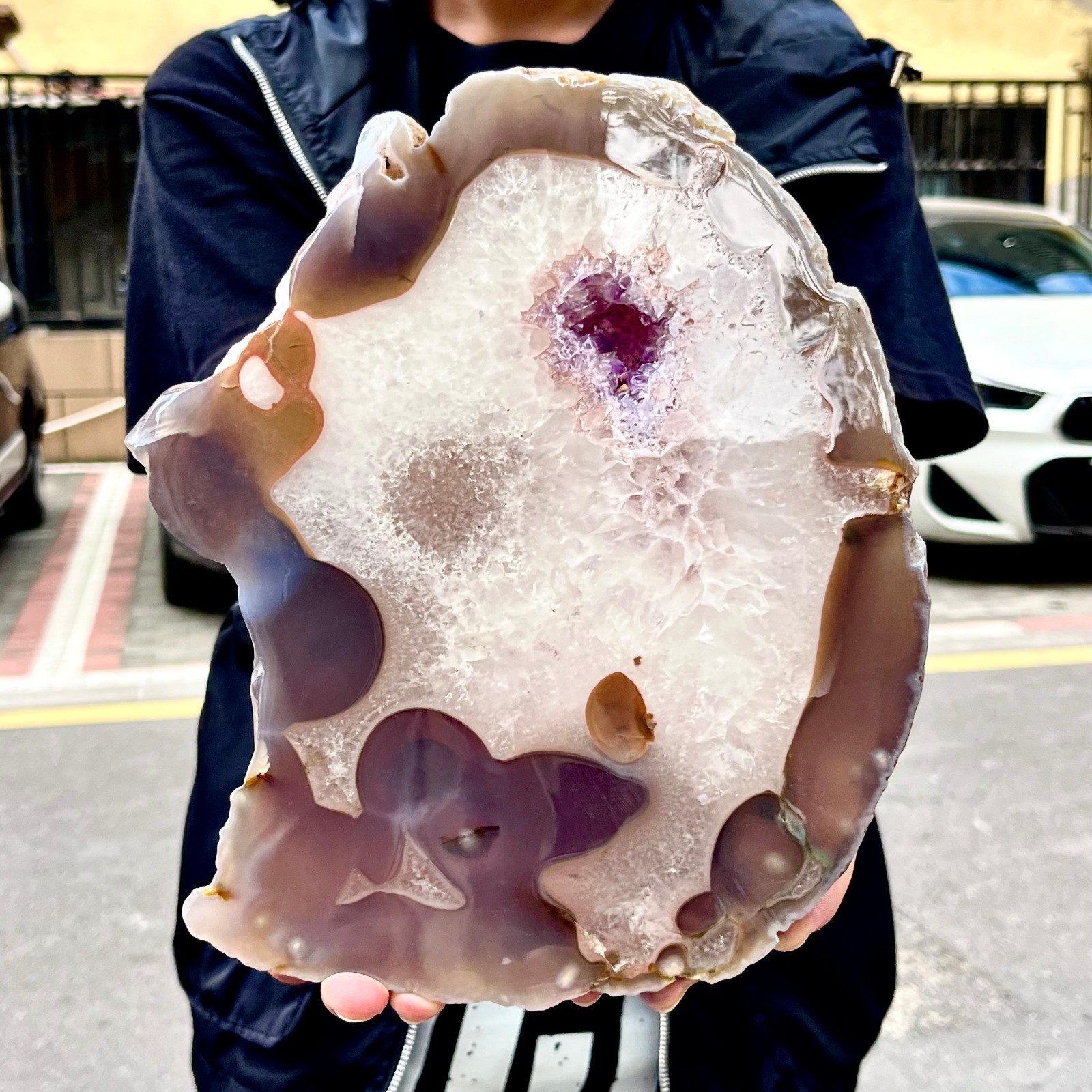 3.59LB Natural Amethyst Agate Crystal Hand cut Piece Specimen Healing