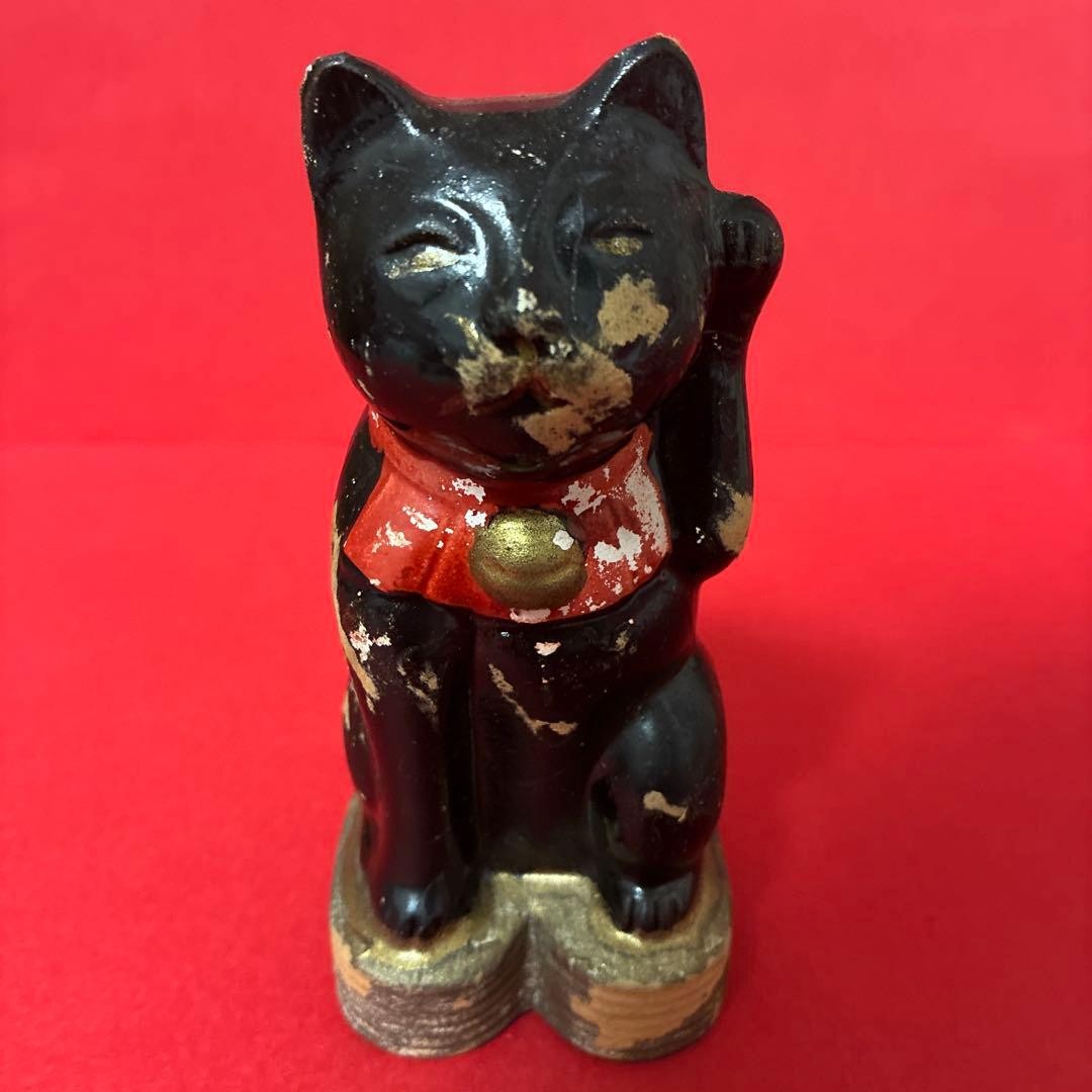 Meiji Antique Maneki Neko Figurine Cat Lucky Charm Rare Collectible