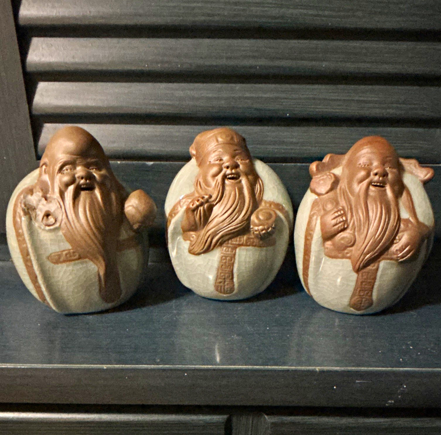 Vintage Chinese Fu Lu Shou Figurine Set Sanxing 3 Lucky Gods Ceramic Mud Men