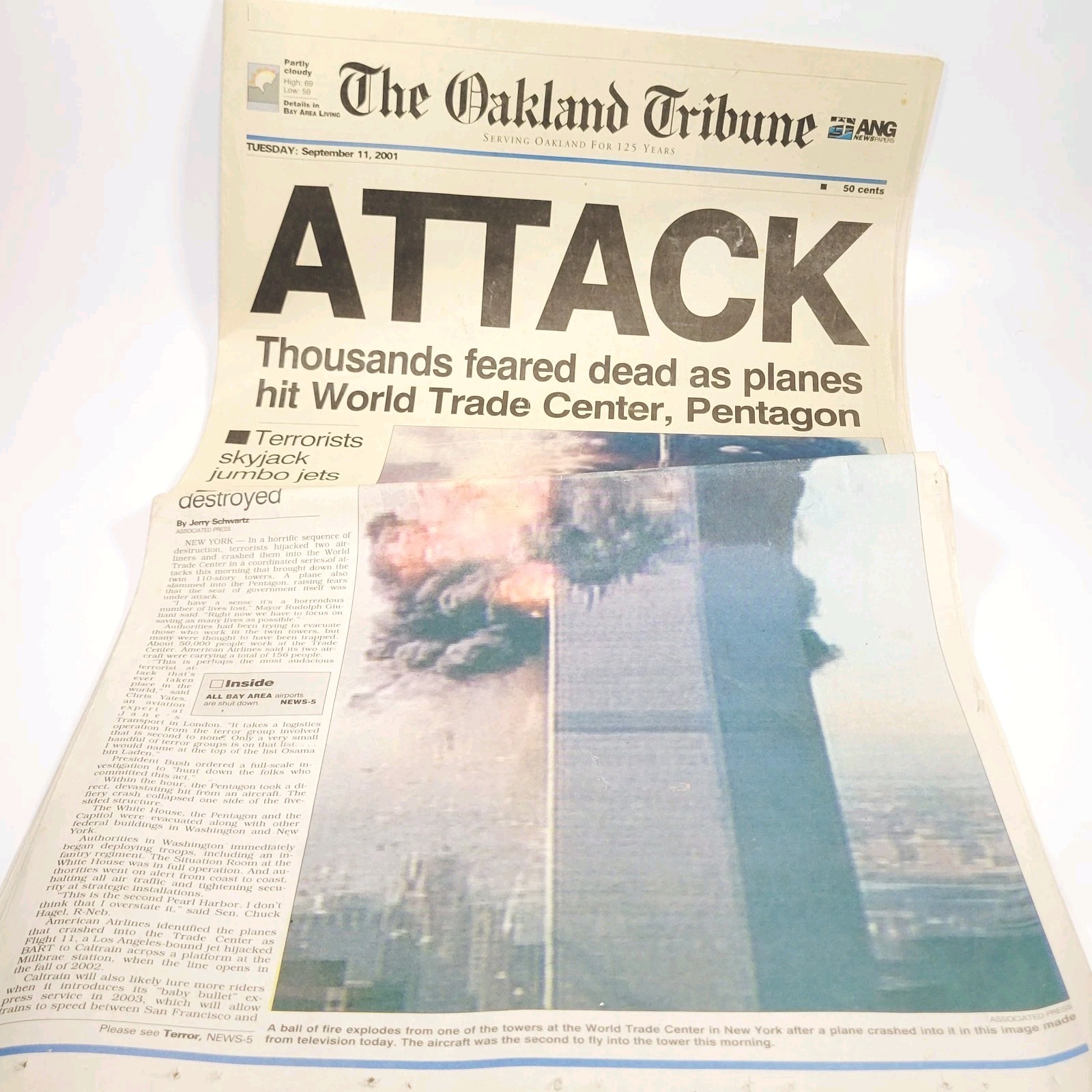 Vintage 9/11 Newspaper The Oakland Tribune Sept 11 2001 ATTACK Complete Front...