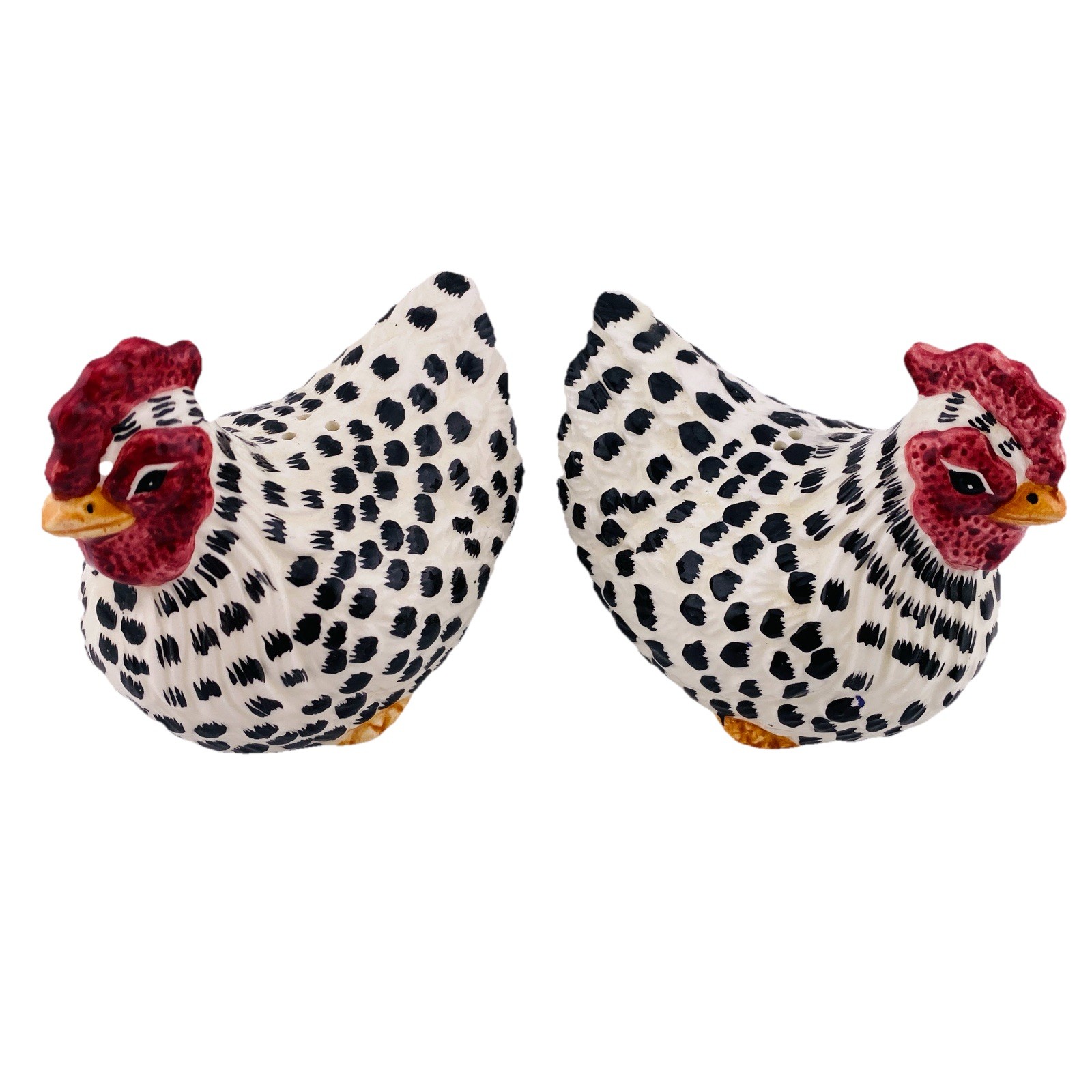 Chicken Salt & Pepper Shakers Black White  Hen Country Farmhouse Retro Cottage