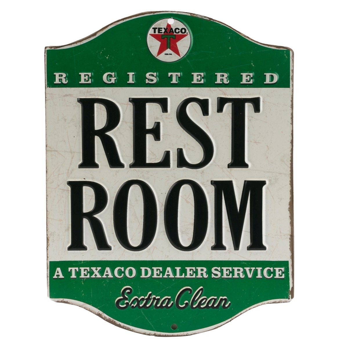 Texaco Restroom Embossed Metal Sign - Vintage Small, Green