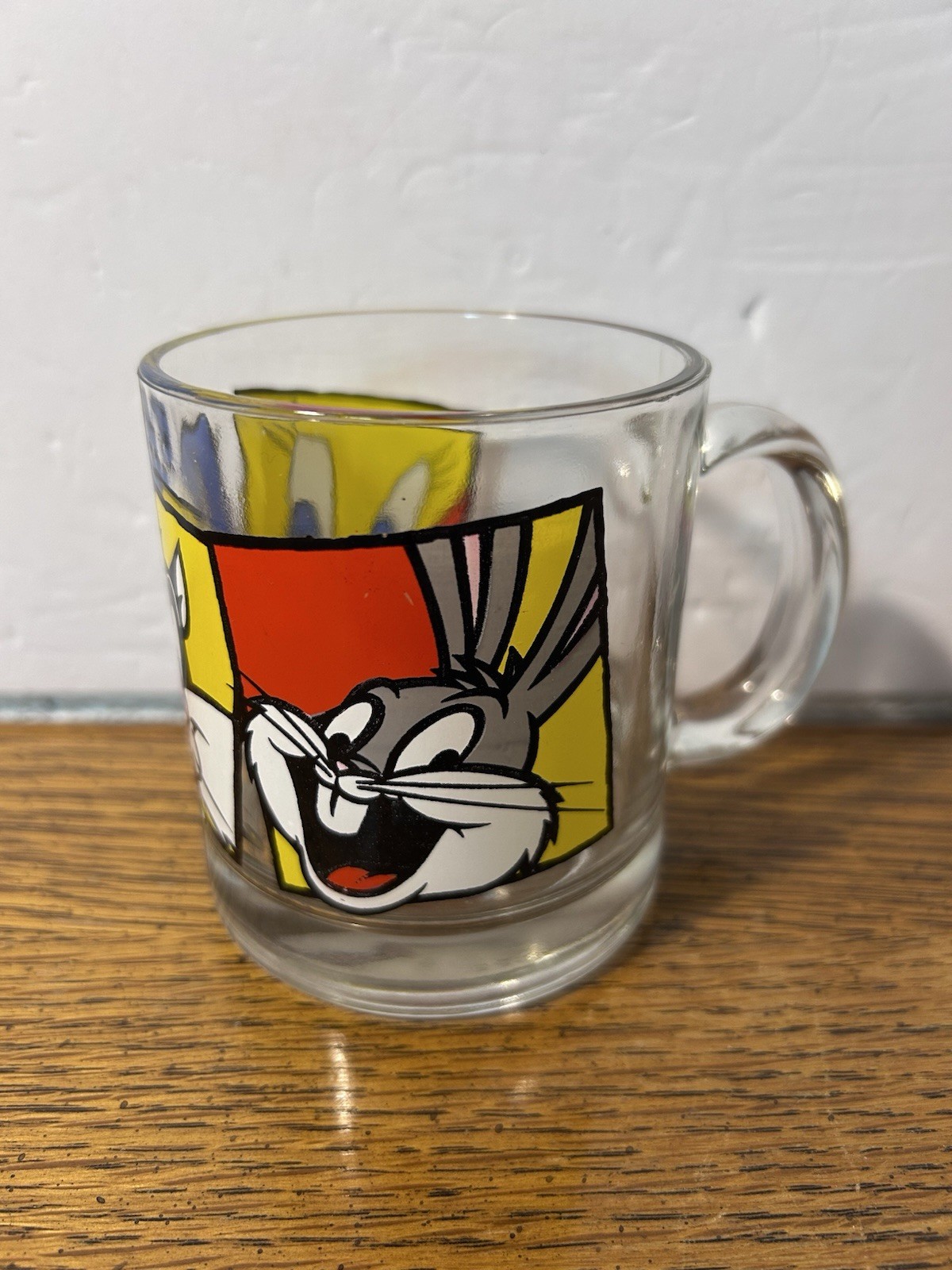 Vtg 1994 Warner Bros Looney Tunes Clear Glass Mug Bugs Bunny Tweety Sylvester