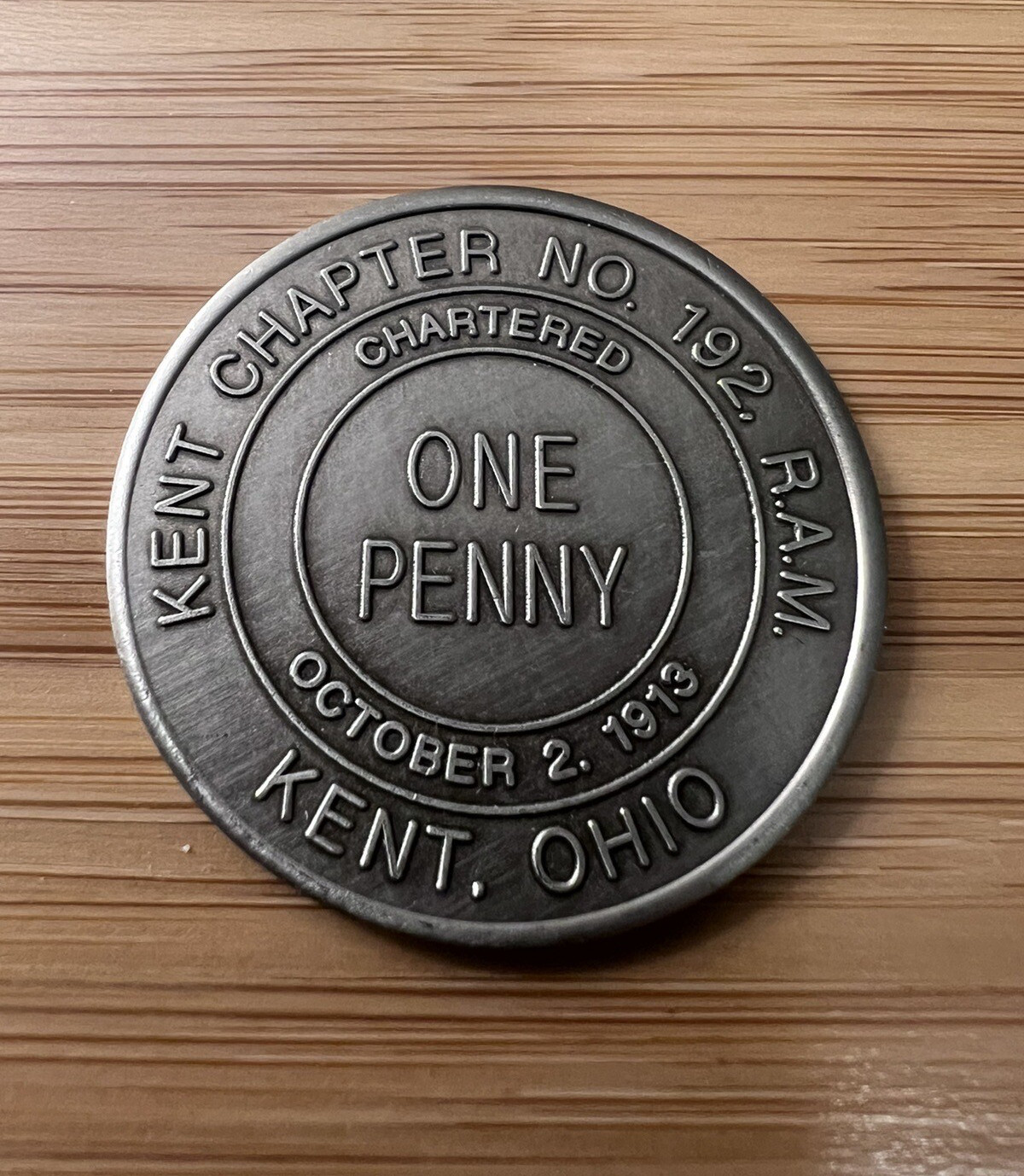 KENT OHIO ROYAL ARCH MASONS RAM 192 MASONIC PENNY TOKEN  - B241