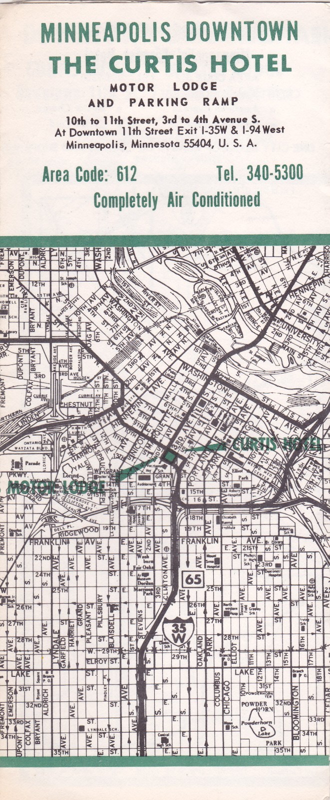 1960\'s The Curtis Hotel Minneapolis Street Map Brochure