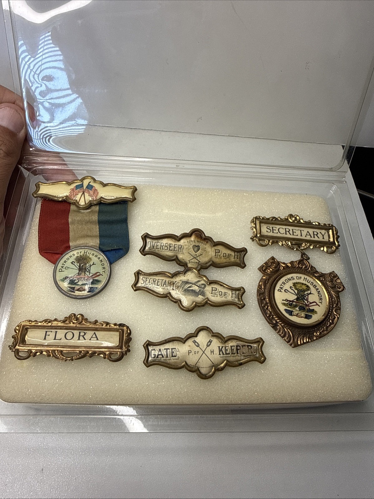 6 PC LOT THE GRANGE PATRONS OF HUSBANDRY MEDALS BADGS RIBBON PINS GATE KEEPER
