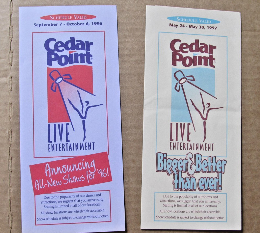 2 Cedar Point Amusement Park Show Schedule Brochure 1996 / 97 ~ Berenstain Bears