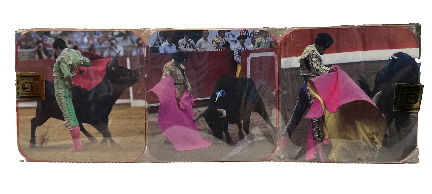 Rare Vintage Spanish Matador Bull Fighting Photo Image Coasters Set of (6)