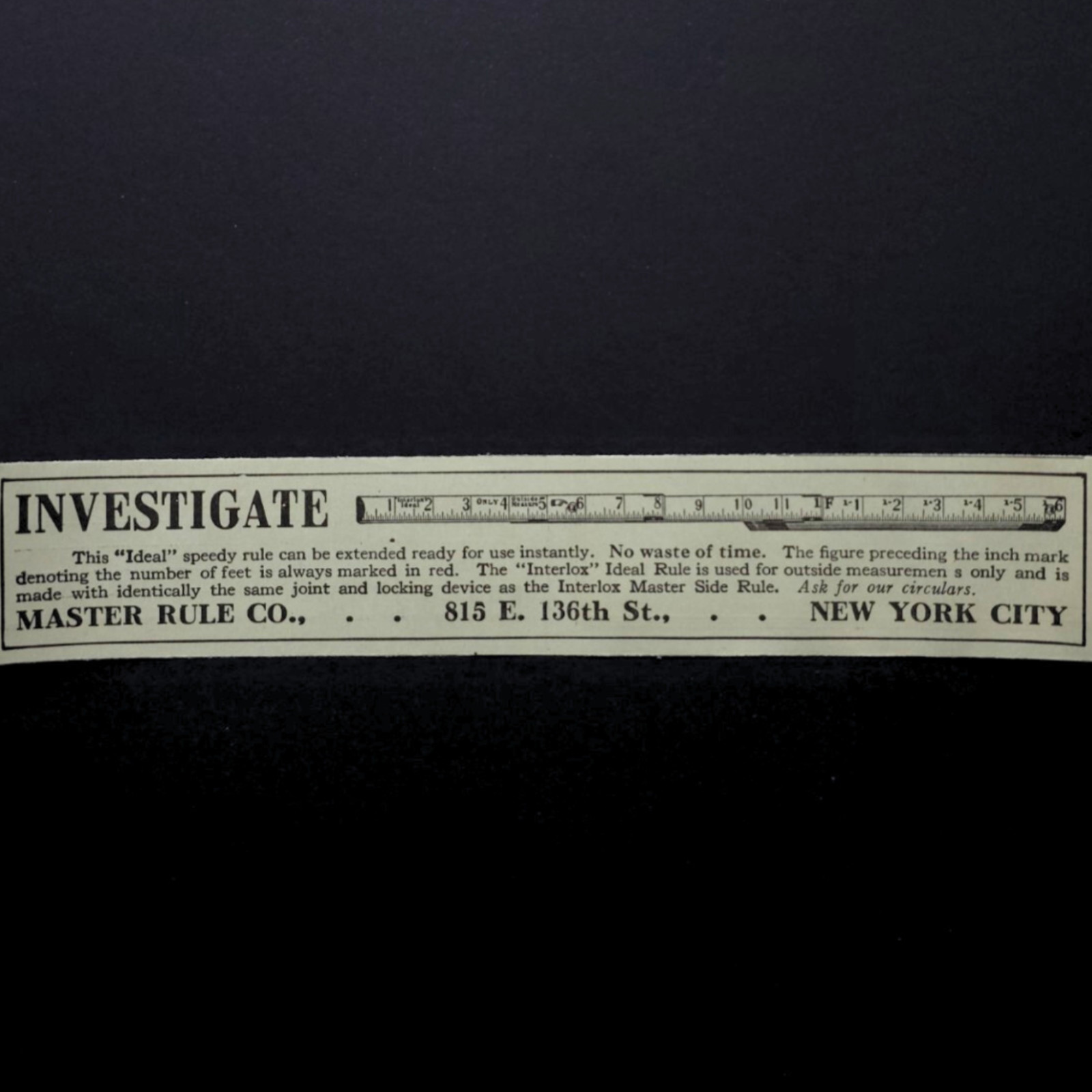 Master Rule Interlox Ideal Speedy Rule New York City 1927 Vtg Print Ad
