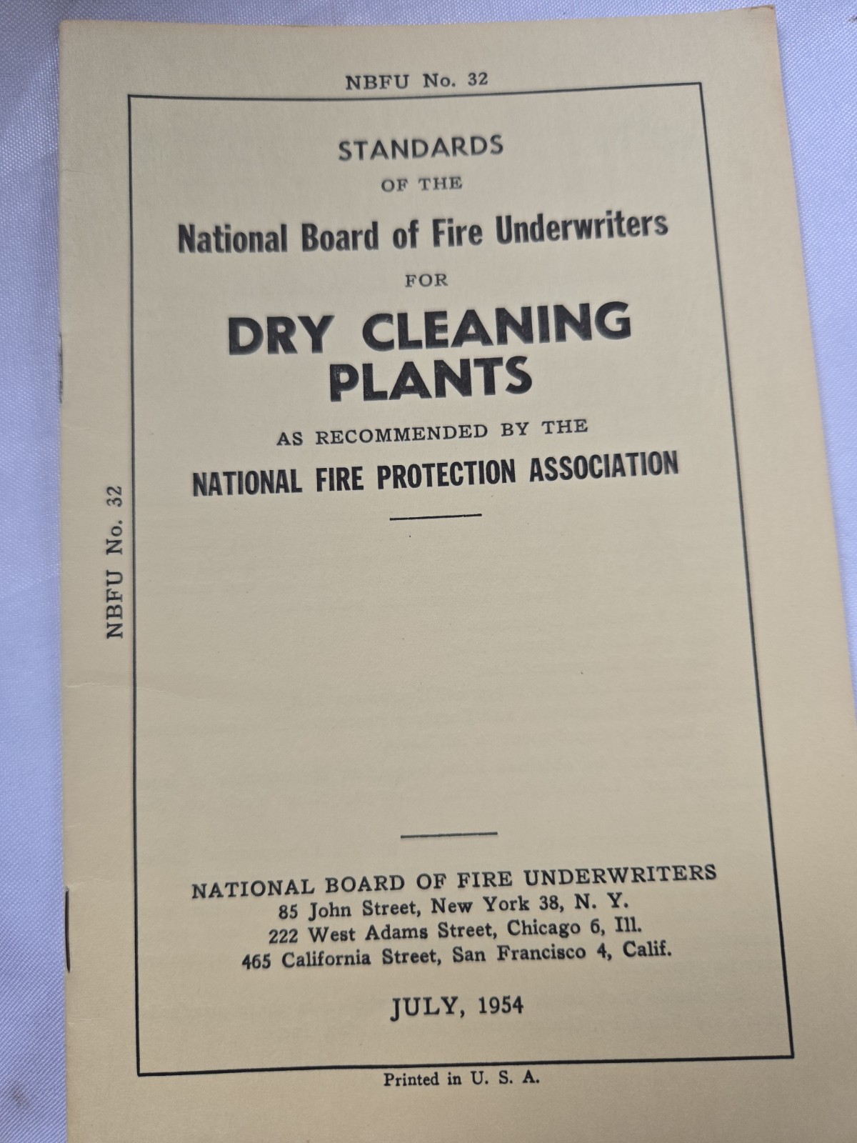 Vintage 1954 NBFU No 32 Dry Cleaning Plants Fire Protection Standard 24pp