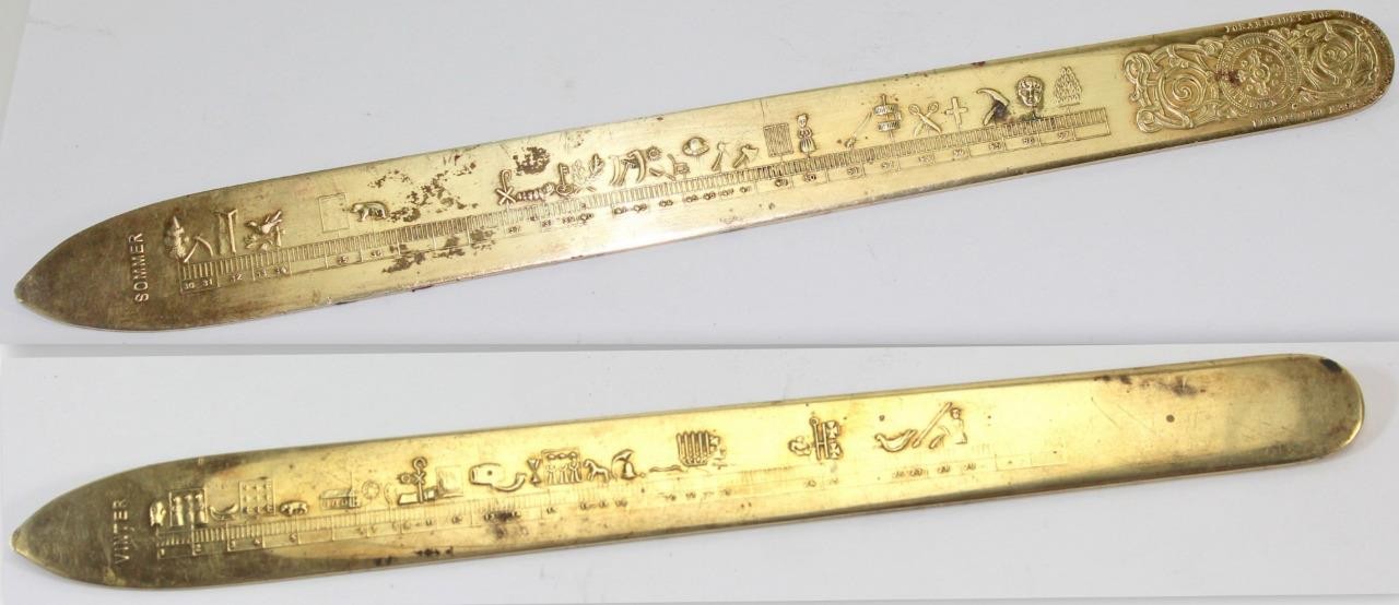Antique Norwegian David Andersen Brass Primstav Calendar Paper Letter Knife