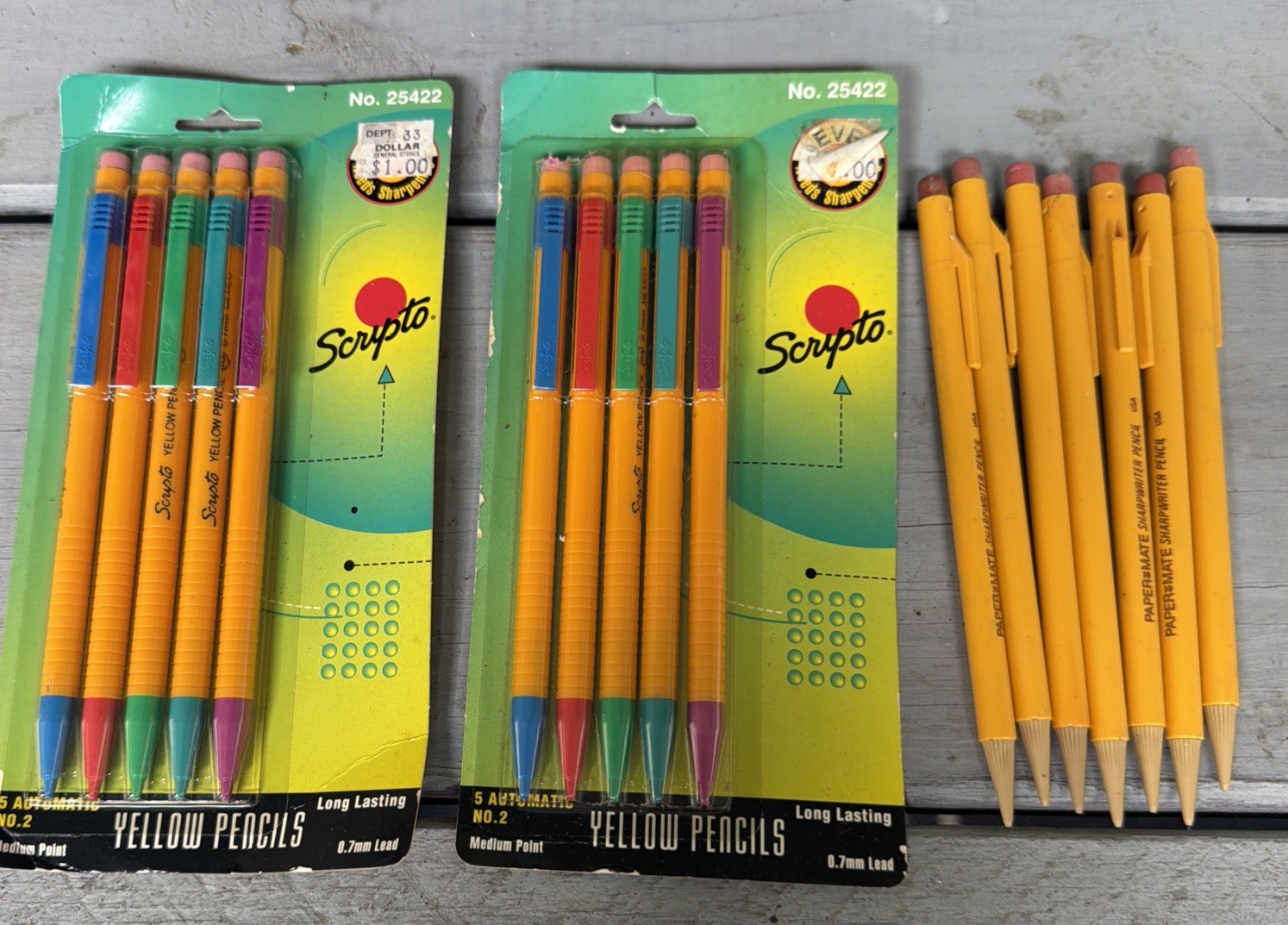Vtg Scripto Yellow Mechanical Pencils NOS Lot Of 2 1993
