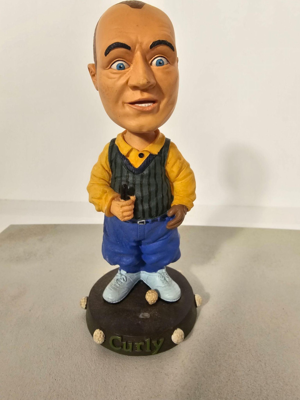 Vintage 2001 NECA Three Stooges Curly Golf Bobblehead Resin Figure Collectible