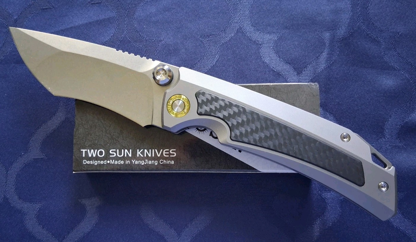 *NEW*🔥 TWO SUN  EDC Folding Knife w/Titanium -CF Handle & 14C28N Blade  (TS596)