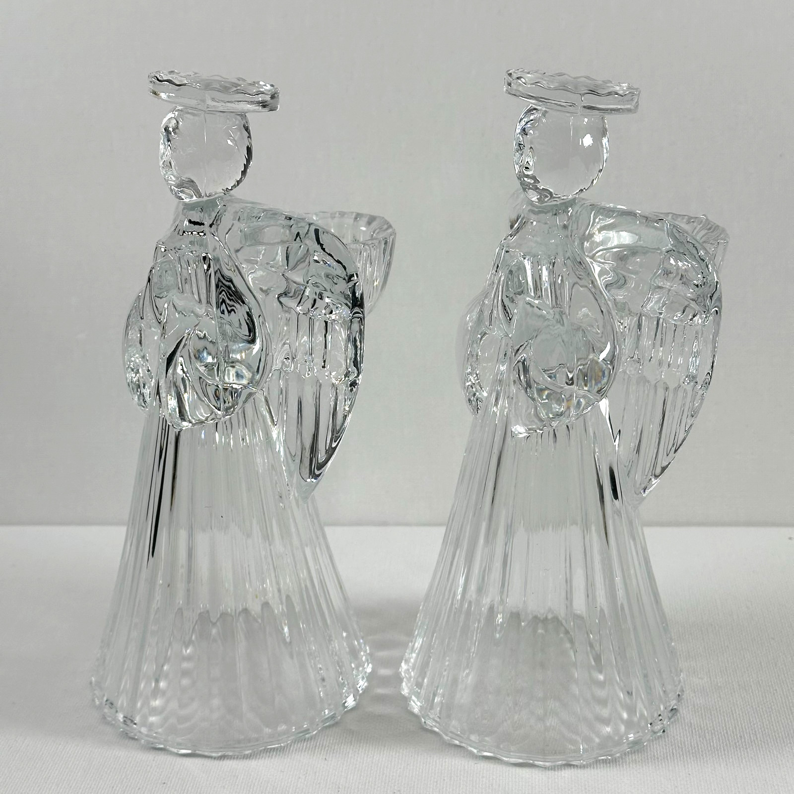 Avon Crystal Praying Angel Candlestick Holders Vintage Pair