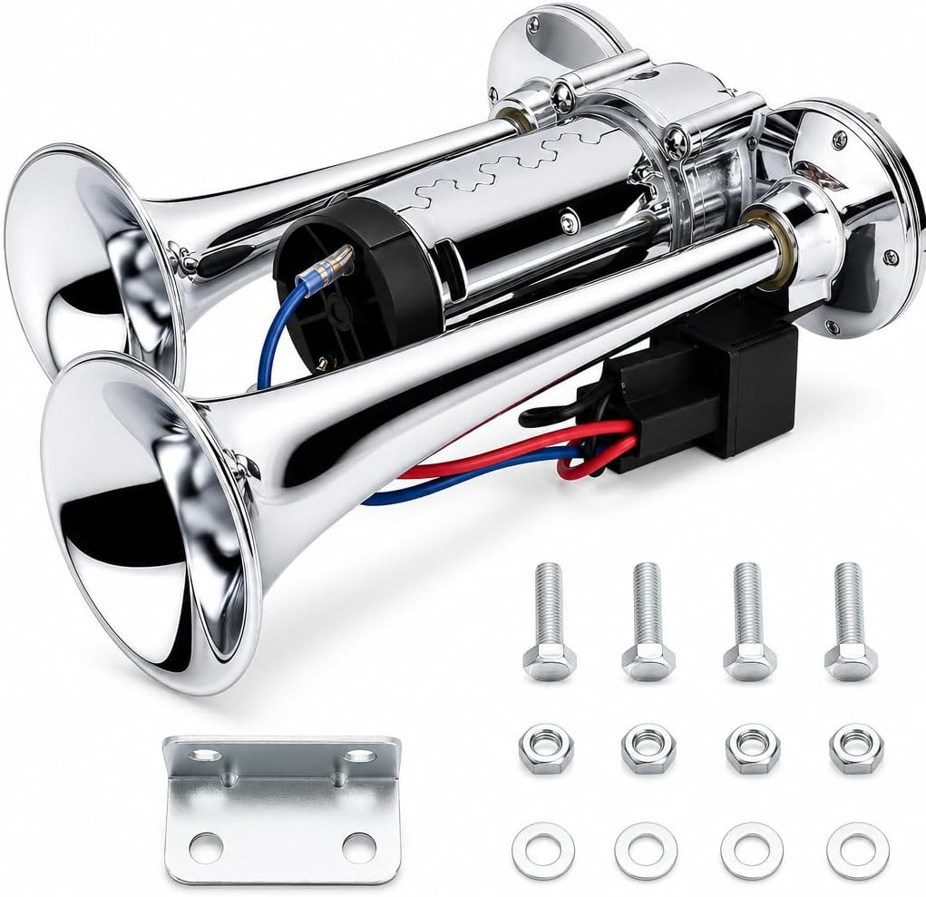 600DB Super Loud Dual Electric Air Horns Kit for Vehicles - with Compressor, App 600DB Super Loud Dual Electric Air Horns Kit for Vehicles - with Compressor, App