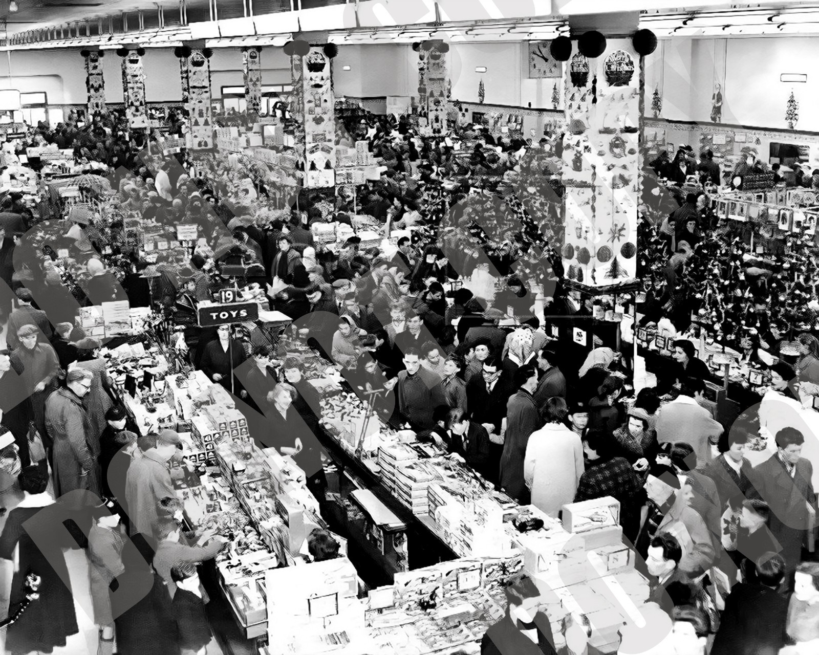 1950s Crowded Woolworths Department Store During Christmas Shopping 8x10 Photo