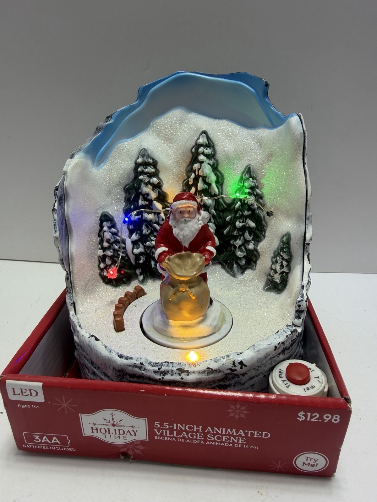 Holiday Time Animated Village Scene Santa W/Bag LED Musical 8 Christmas Songs