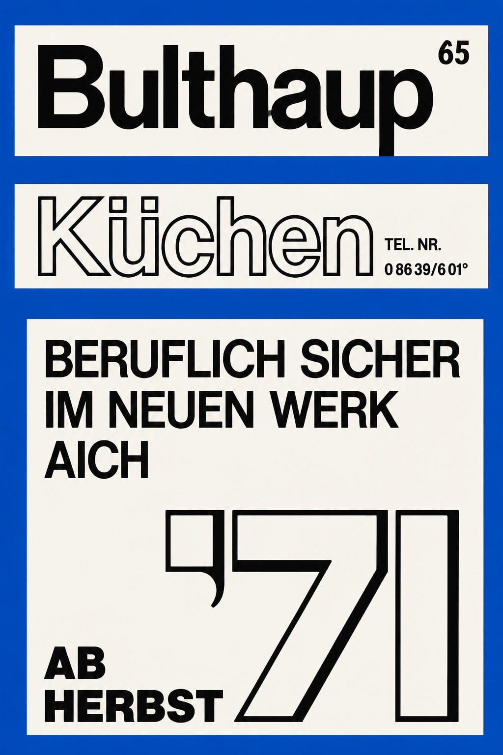 💼 Bulthaup Küchen Design Poster - \'71 Style - 24x36