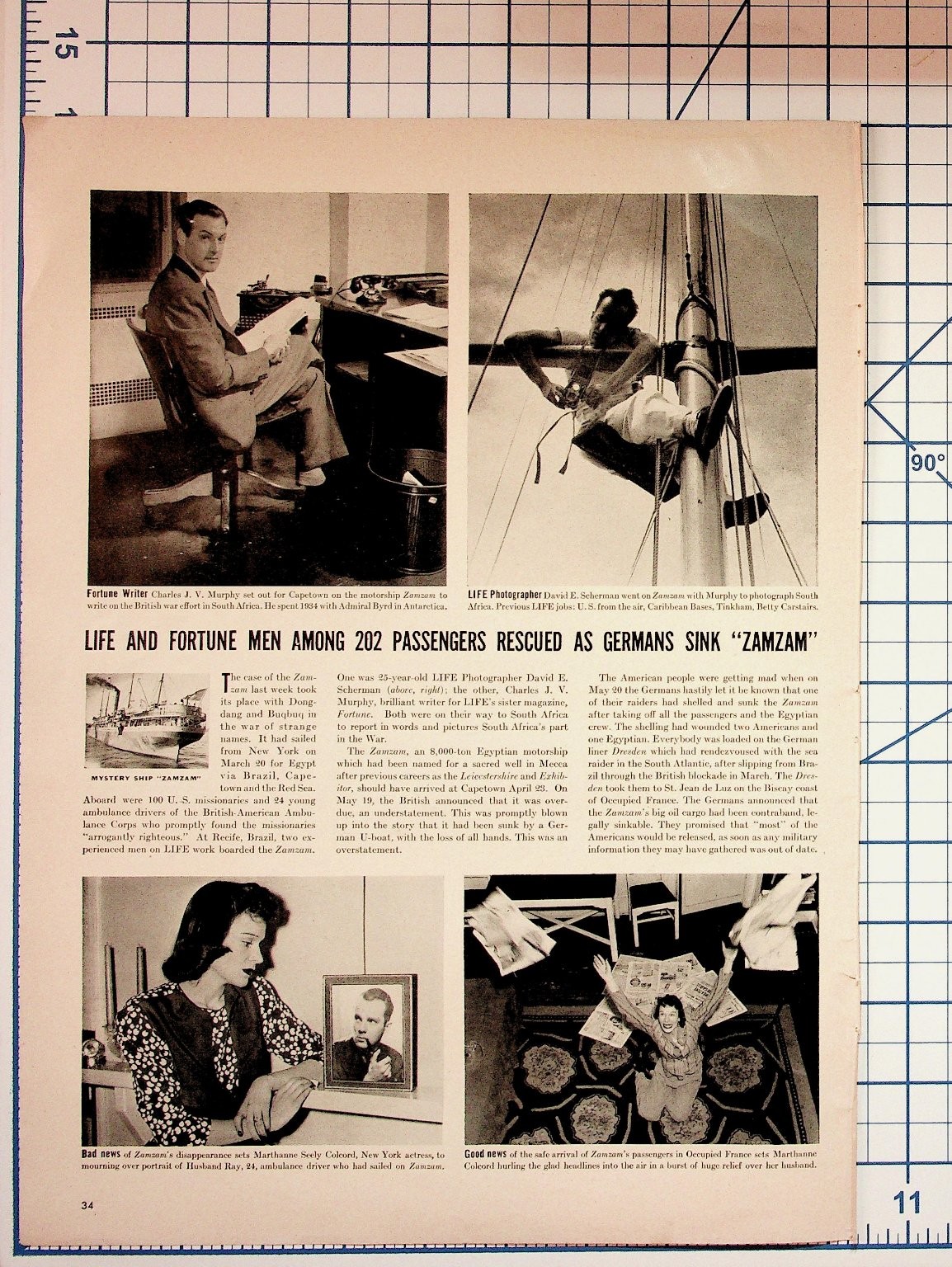 1941 LIFE Magazine Page Zamzam Ship Sinking WWII Maritime History Ephemera
