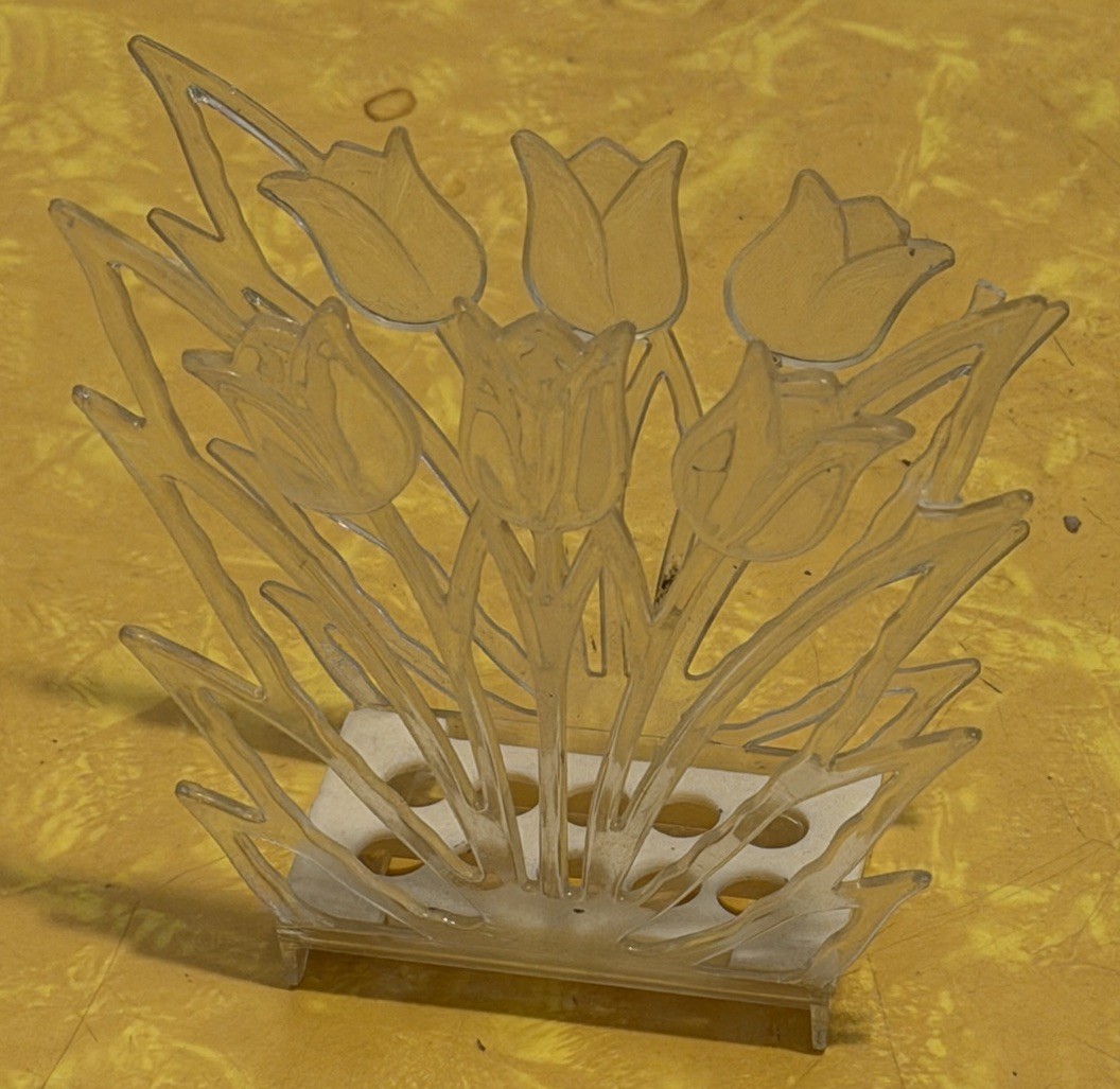 Vintage Lustro Ware Flower Tulip Napkin Mail Holder Clear Design Midcentury