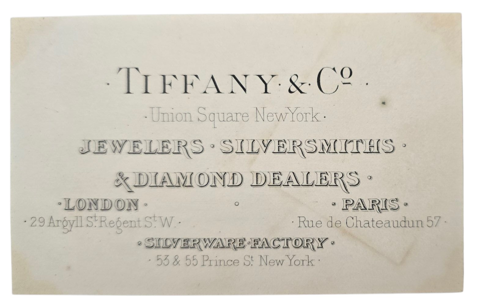 1880 antique TIFFANY & CO ny JEWELER AD CARD silversmith silverware factory