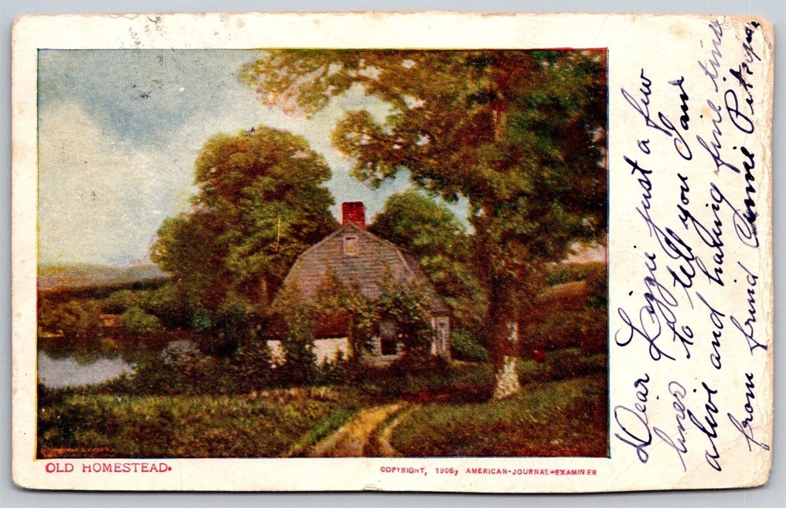 New York UDB Postcard Old Homestead Sunday American Journal Examiner 1906