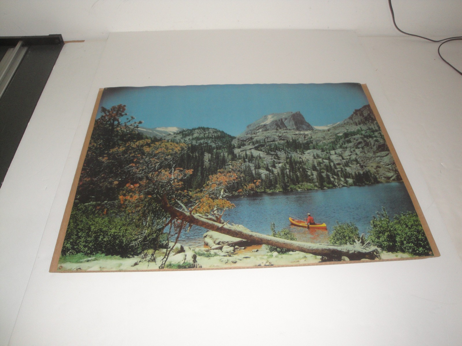 Vintage 1950s Helmscene Lighted Wall Picture Scene Only Mountains Canoe Nice