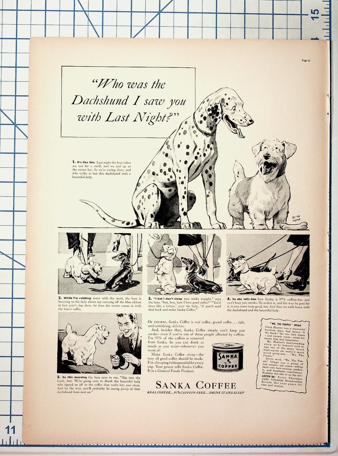 Vintage 1930s Sanka Coffee Ad Dachshund Dalmatian Dogs Magazine Print