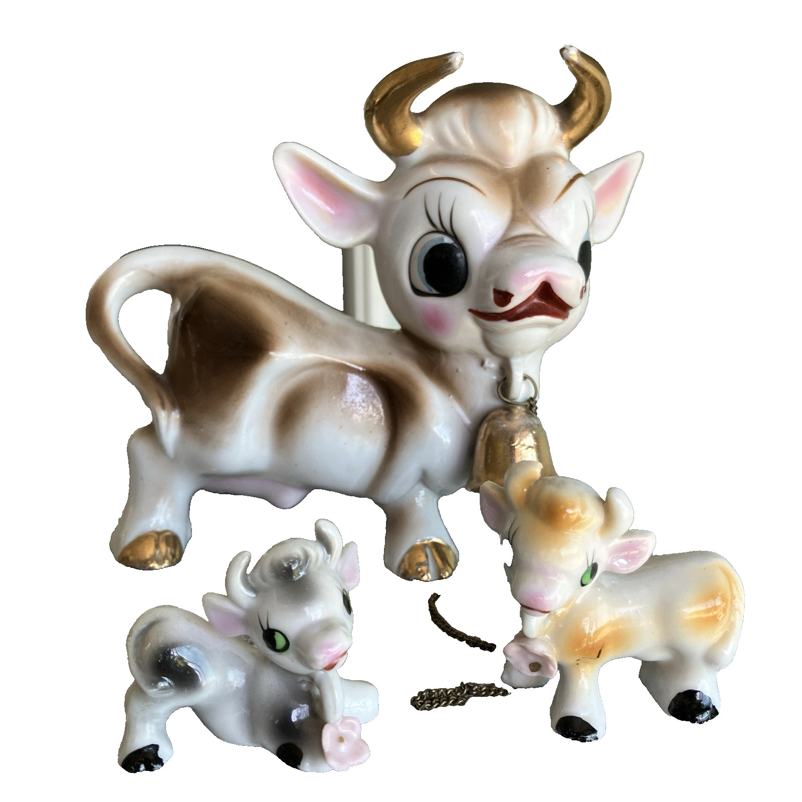 Vintage Wales Japan 1950 Anthropomorphic Cow Figurine Set Mid Century Kitsch