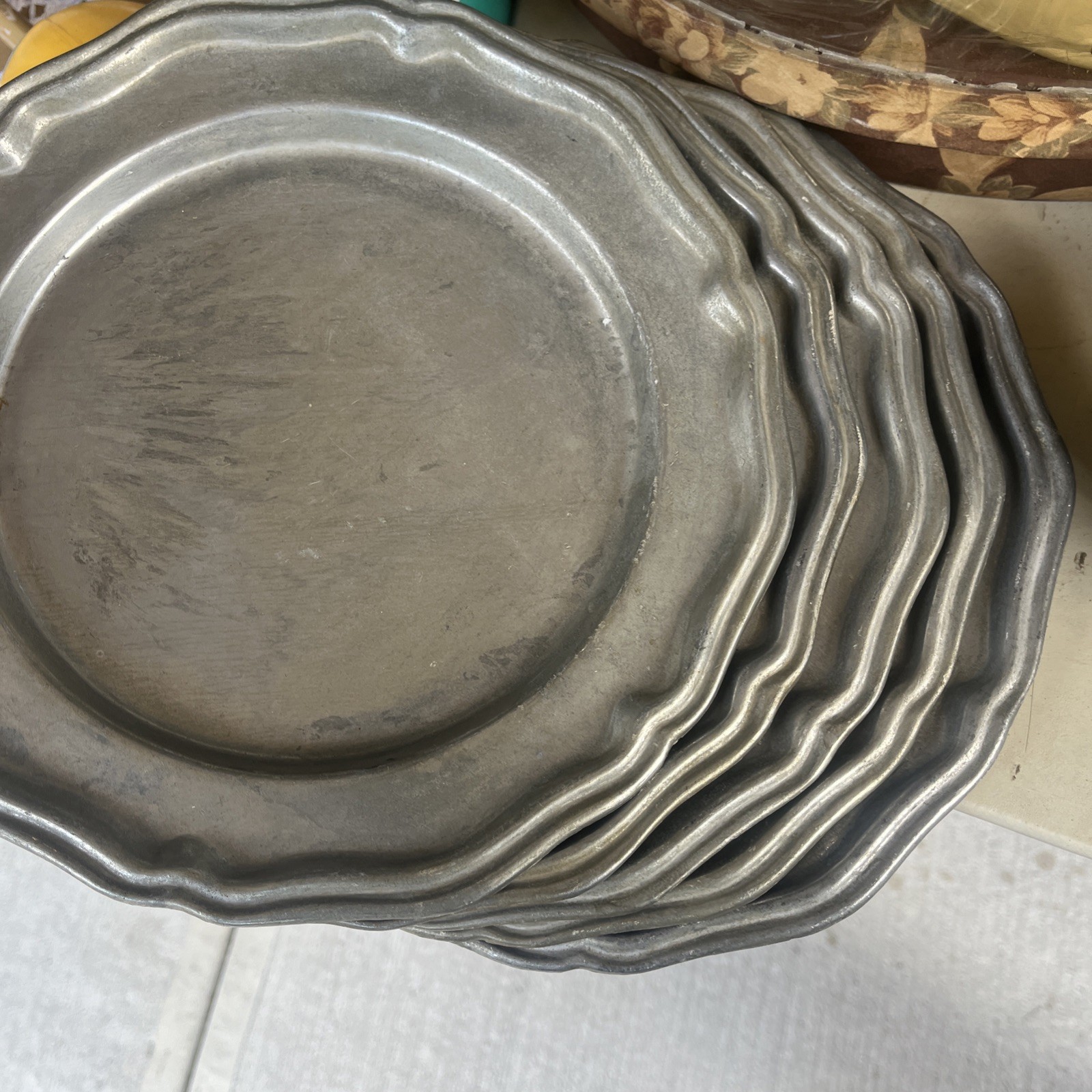 Vintage Crown-Castle Pewter Bread & Salad Dishes