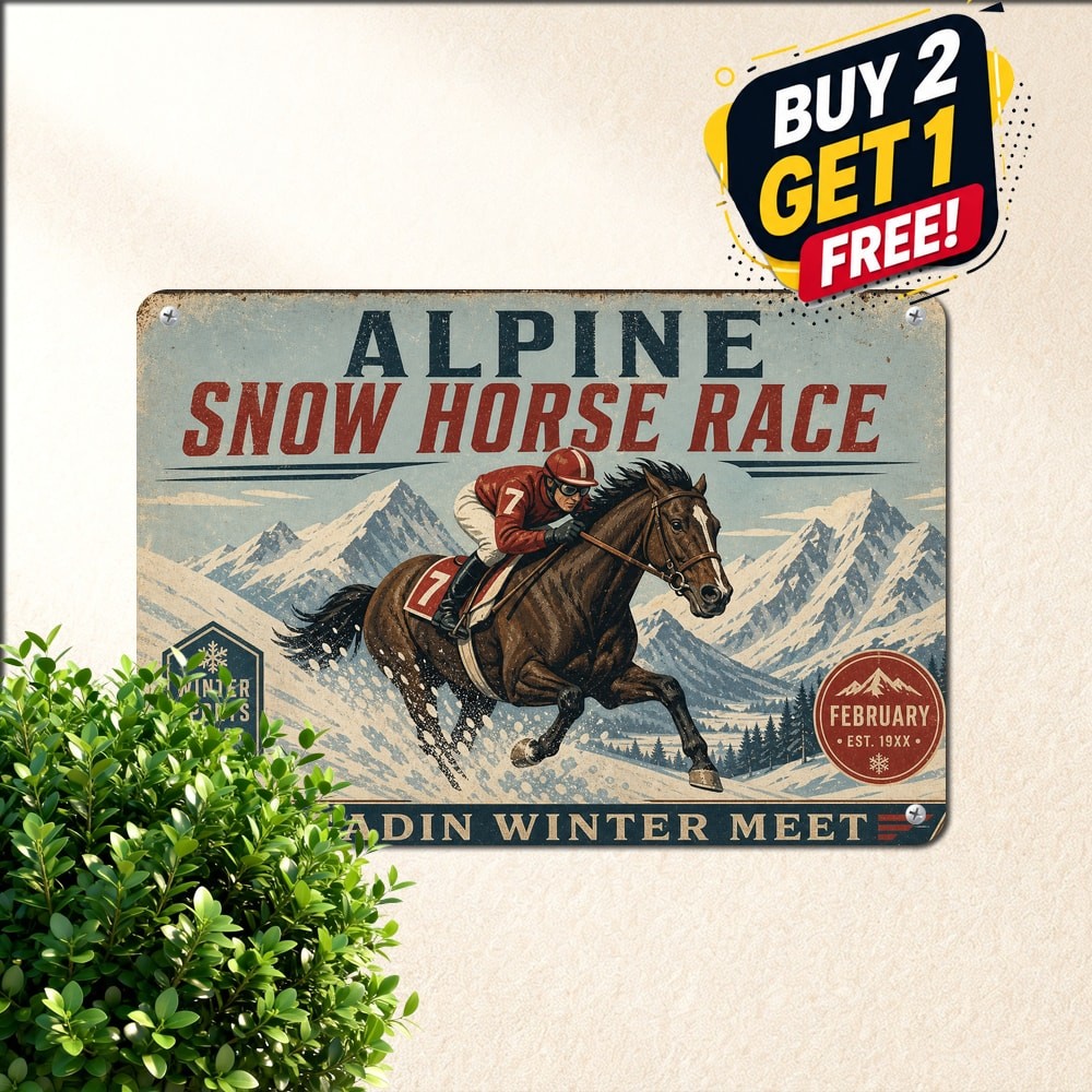 Vintage St Moritz Horse Racing Ad Retro European Sport Poster Metal Tin Sign