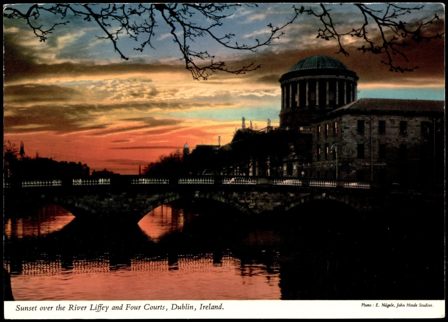 Sunset Over River Liffey & Four Courts Dublin Ireland Vintage Postcard Sunset Over River Liffey & Four Courts Dublin Ireland Vintage Postcard
