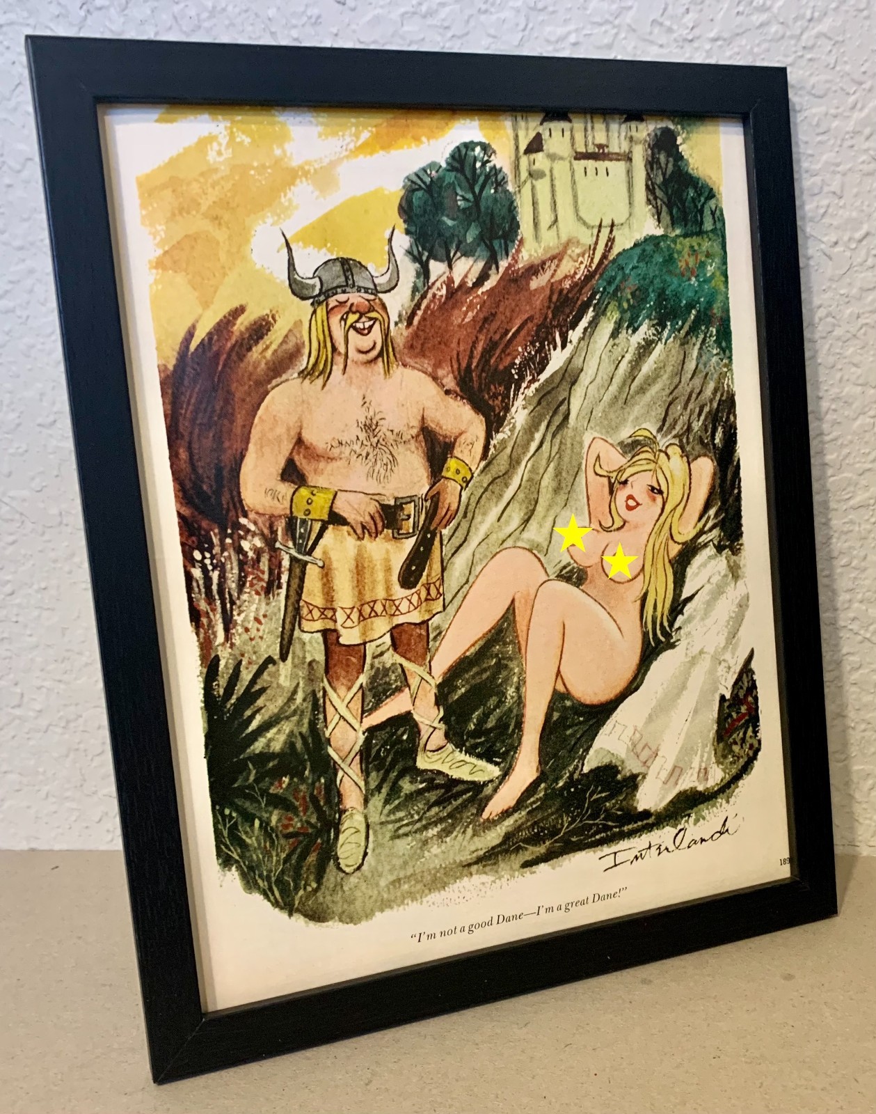 Playboy cartoon - I'm a great Dane - 1970s - FRAMED - 