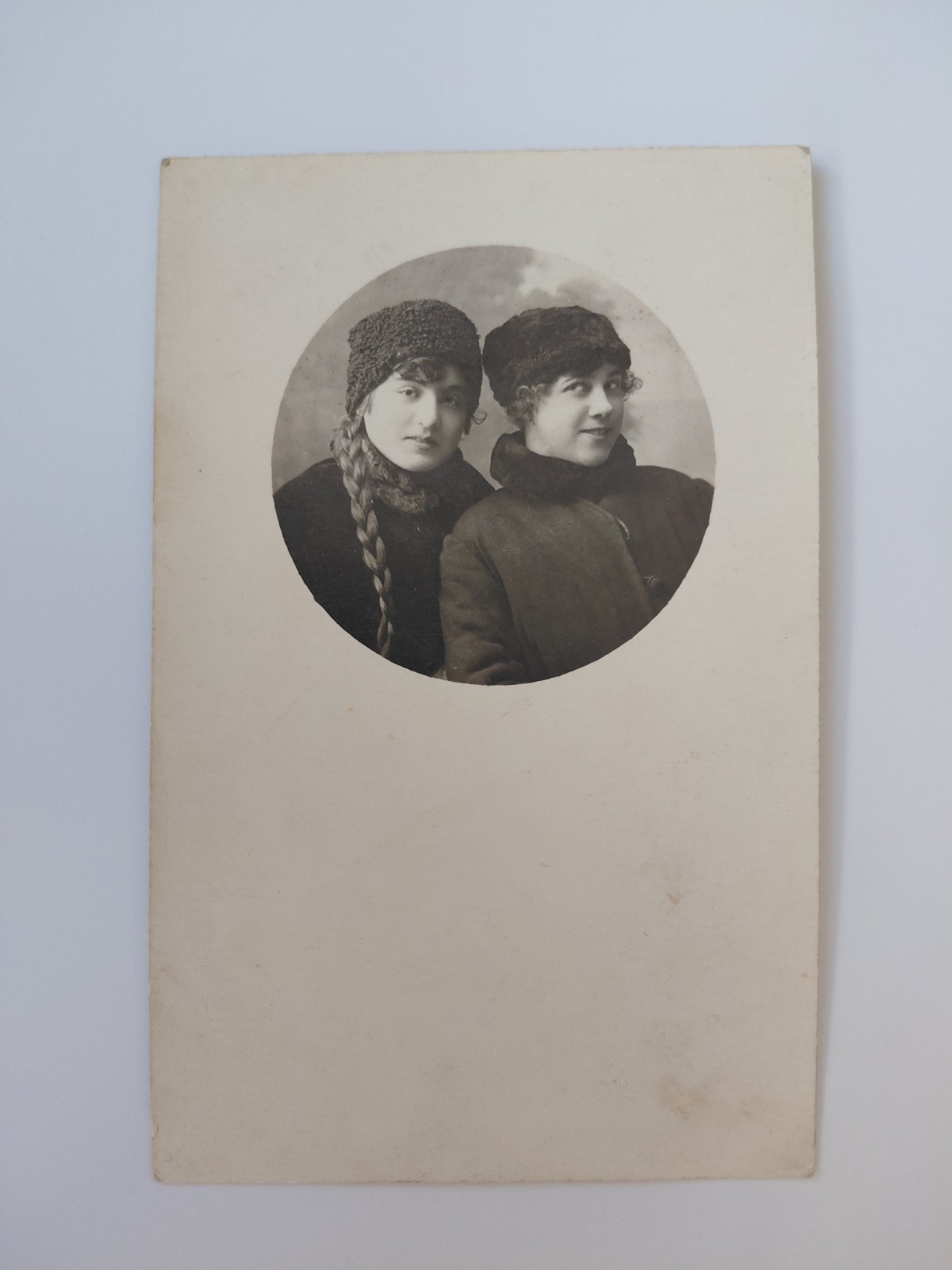 1921 Two Women Friends Winter Fashion Long Braid Hair Vintage RPPC Photo