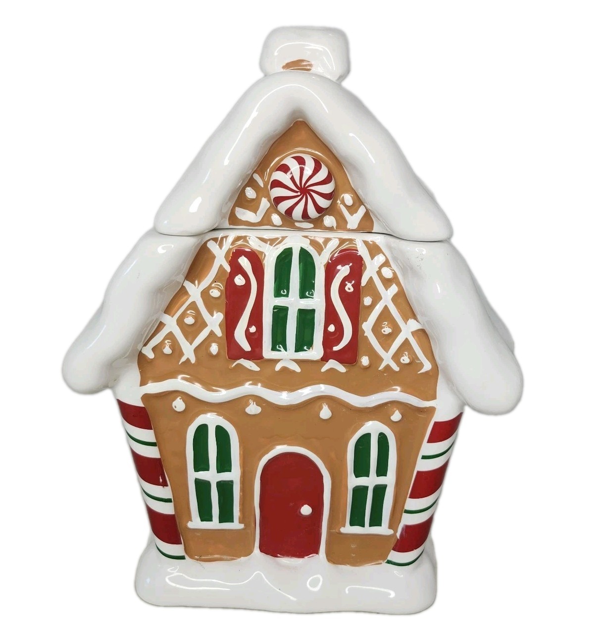 Ceramic Gingerbread House Cookie Jar Christmas Village Kitchen Holiday Decor