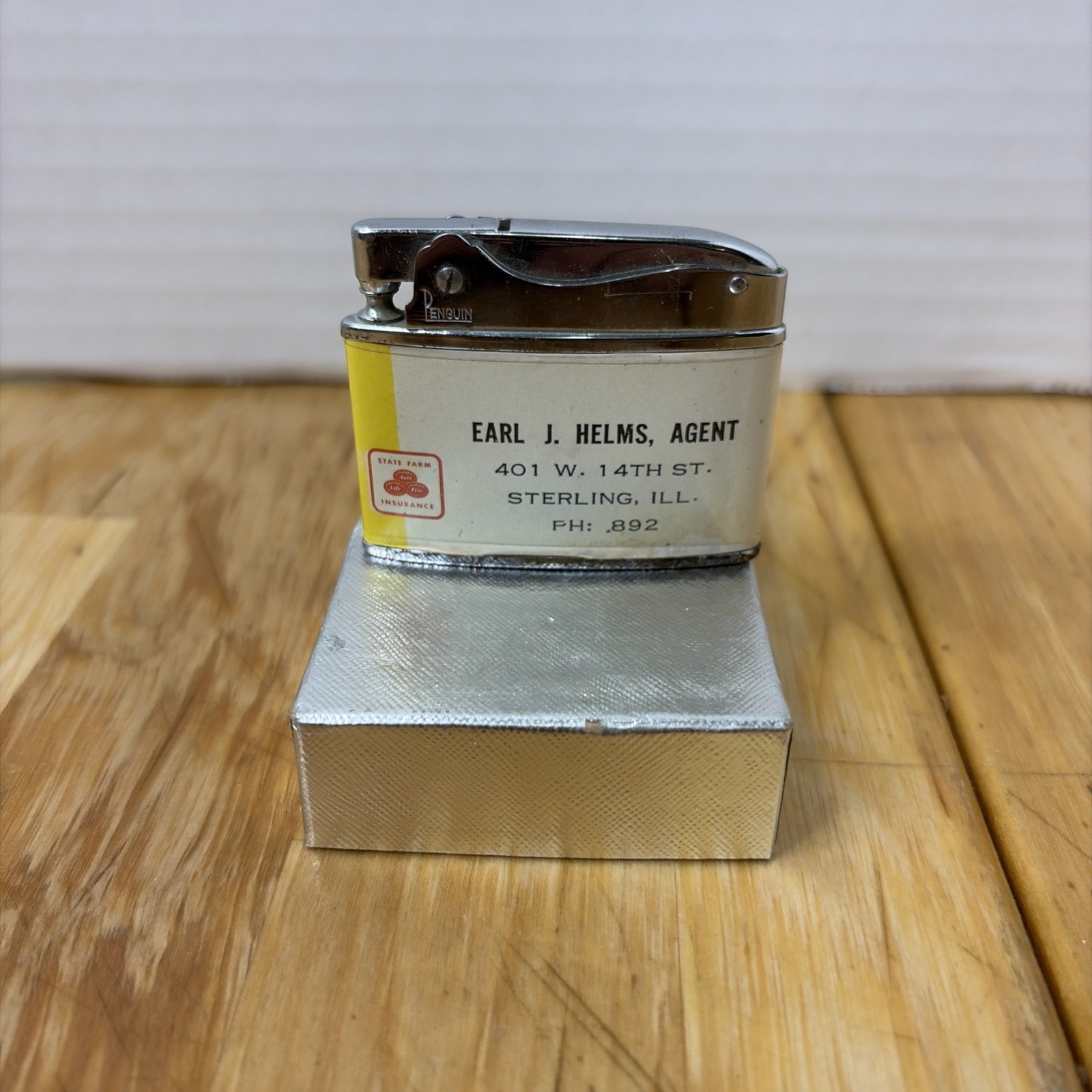 NOS VTG 1950s Penguin Superlative Lighter State Farm Bank Plan Unused Boxed