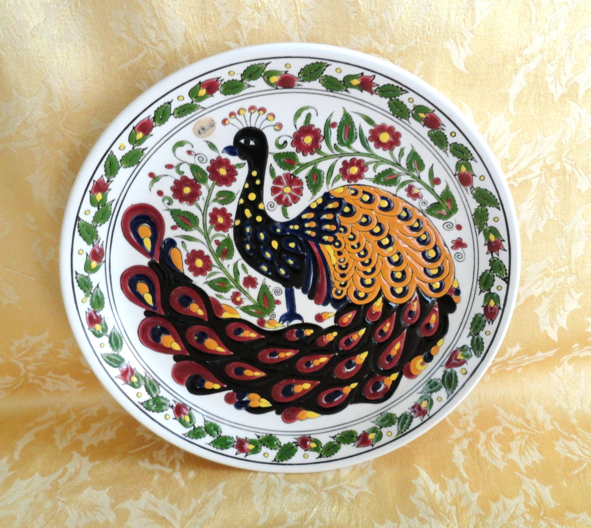 Greece Hand Painted by Lindos Keramik Rodos Keramikos Plate Colourful Peacock