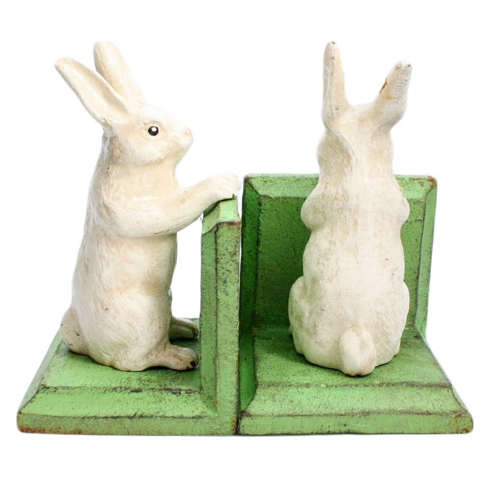 HomArt Bunny Bookends Cast Iron White 3-inch set of 2 Standard Functional