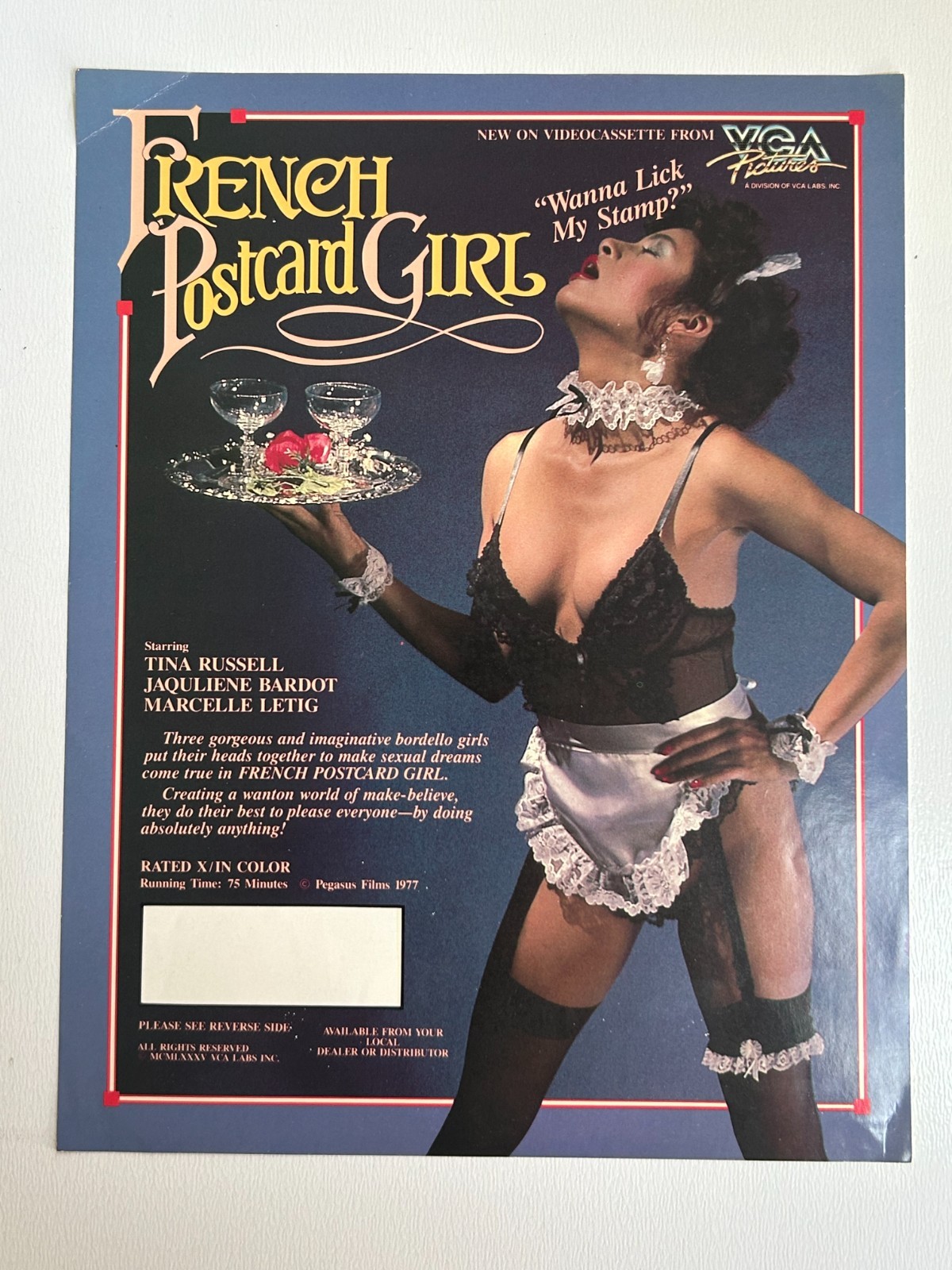 Vintage French Postcard Girls VCA Adult VHS Promo Sales Sheet Tina Russell 1977