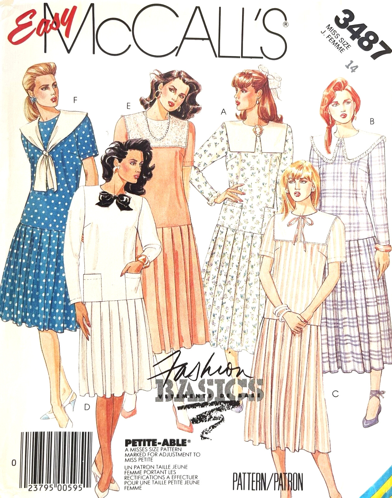1980\'s McCall\'s Misses\' Dress Pattern 3487 Size 14 UNCUT
